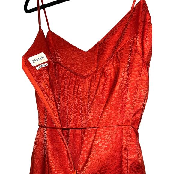 Saylor Red Orange Jacquard Jumpsuit Spaghetti Strap‎ Wide Leg XS Formal Wedding - Picture 10 of 12
